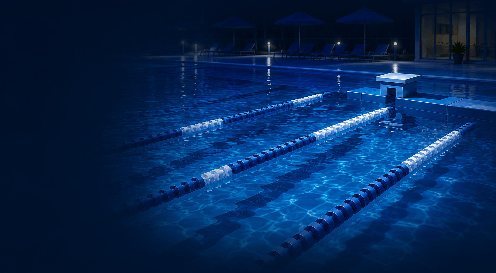 Evening lap lanes prepared for a PoolPulse member portal reservation and check-in visit