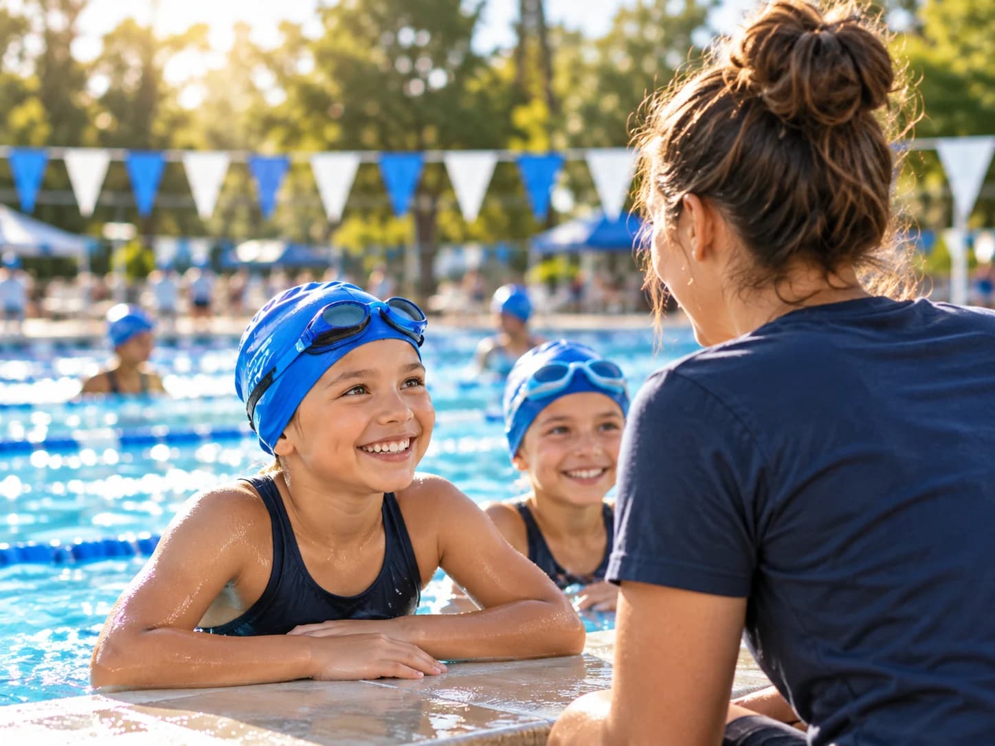 A welcoming swim lesson at a neighborhood pool