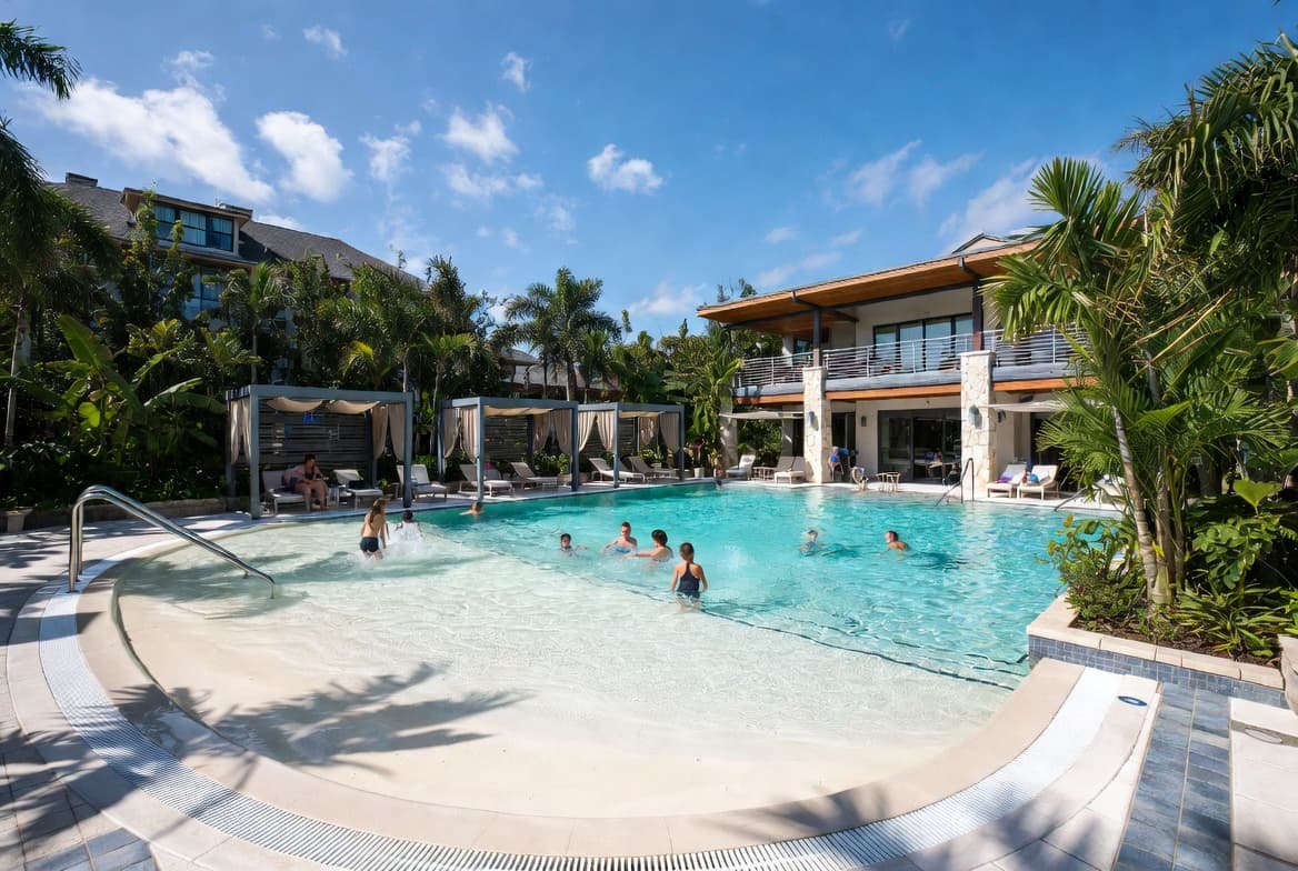 Family pool setting representing PoolPulse onboarding and launch support