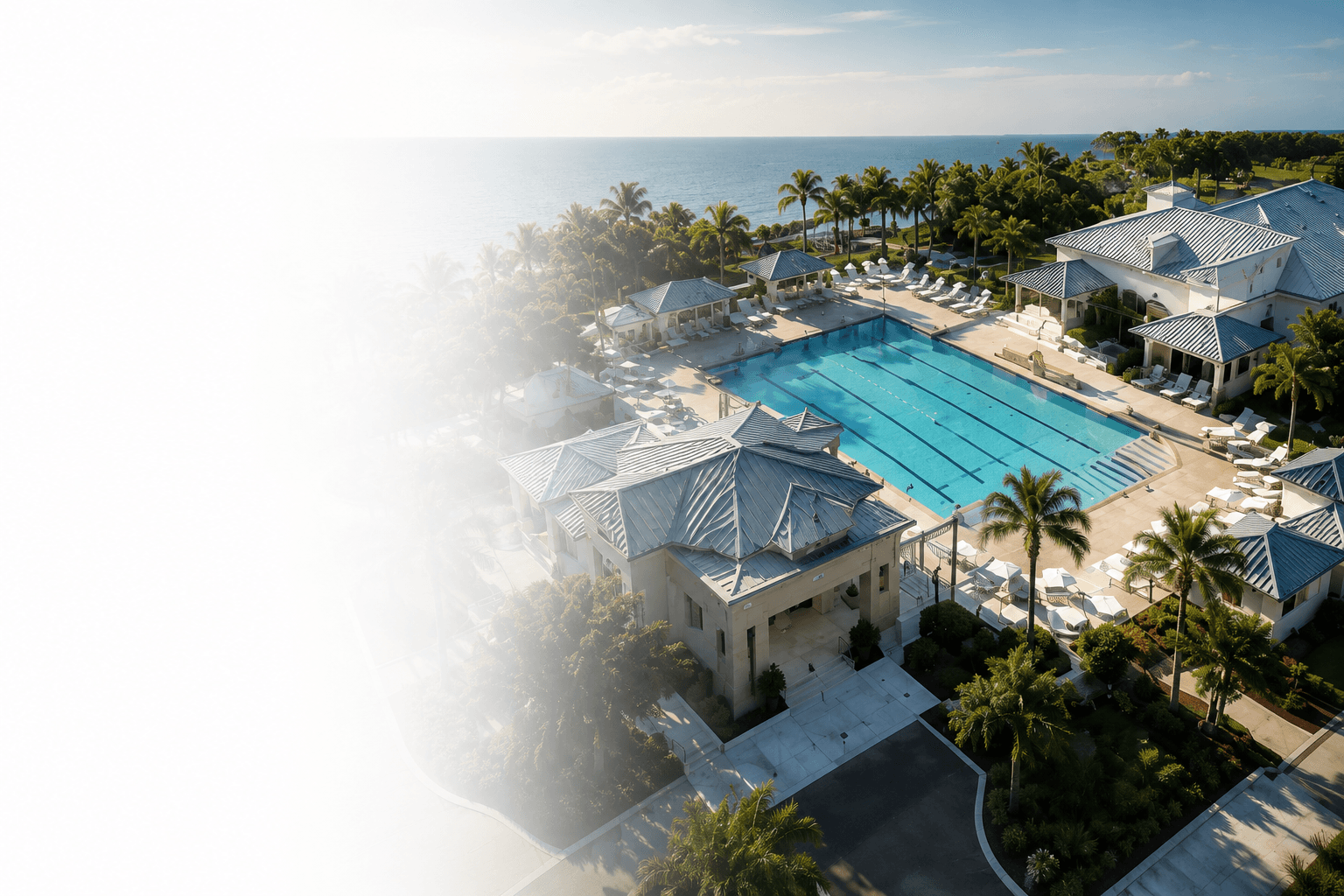 Aerial view of a club pool and clubhouse for the PoolPulse platform foundation